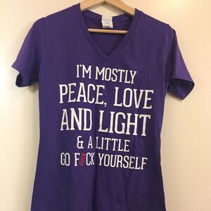 I'm Mostly Peace, Love and Light Women's V-neck T-shirt size X-Small